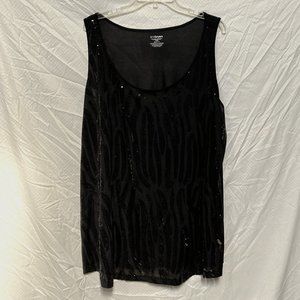 Lane Bryant Black on Black Sequin Zebra Stripe Tank Top, Sz 26 / 28